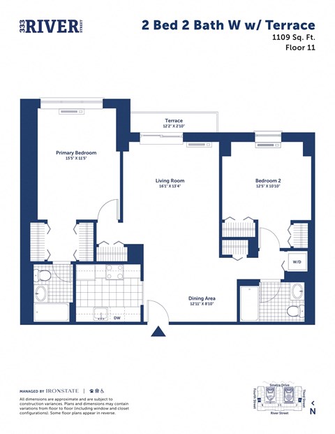 the floor plan of 2 bed 2 bath ww ii